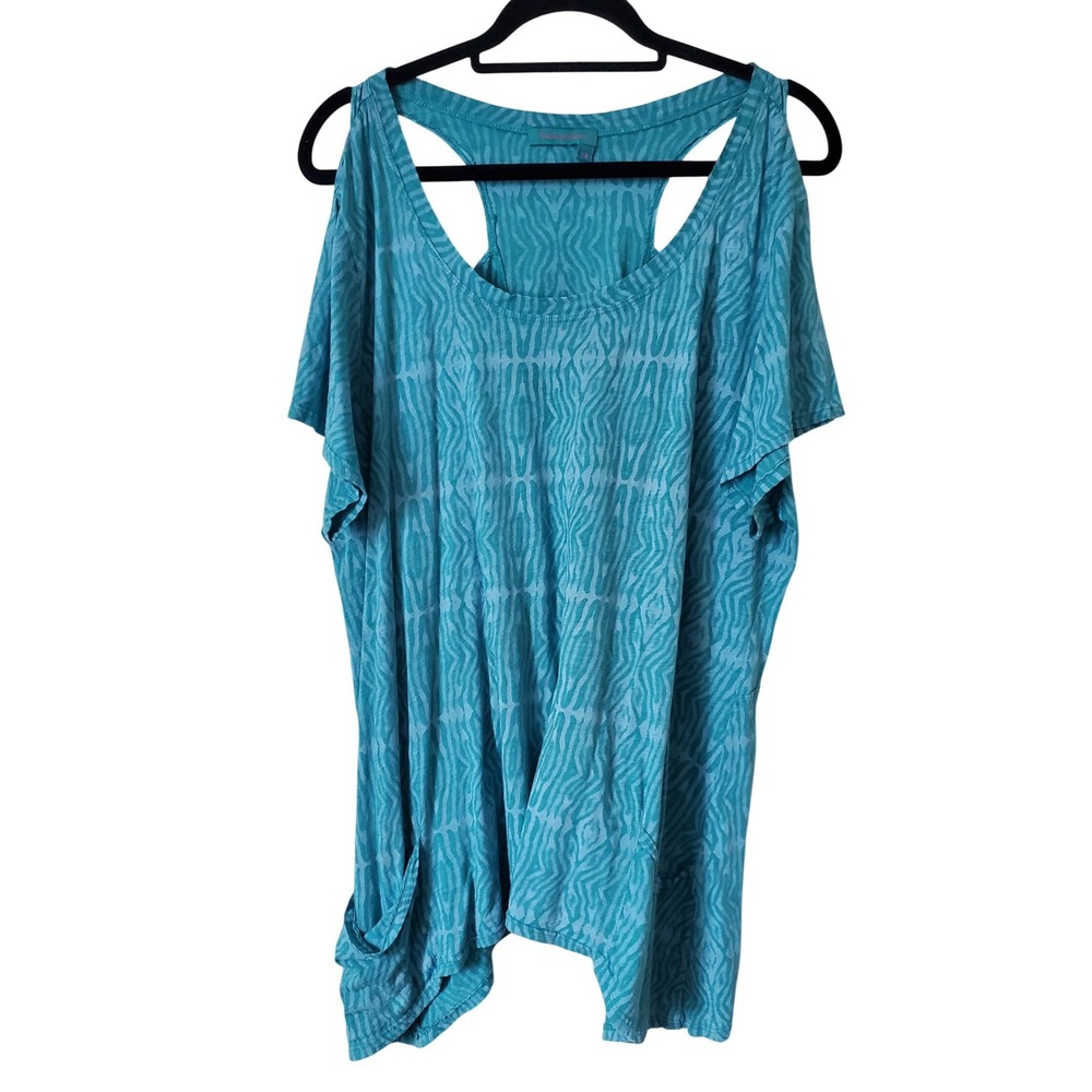 Fresh Produce Tunic Top Plus Size 1X Made in USA Blue Pockets